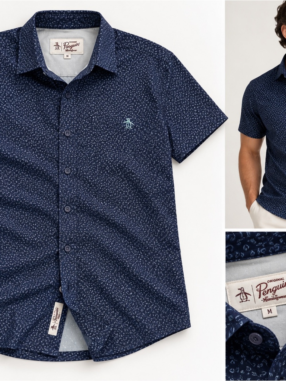 Original Penguin Navy Short-Sleeve Shirt with Micro Print